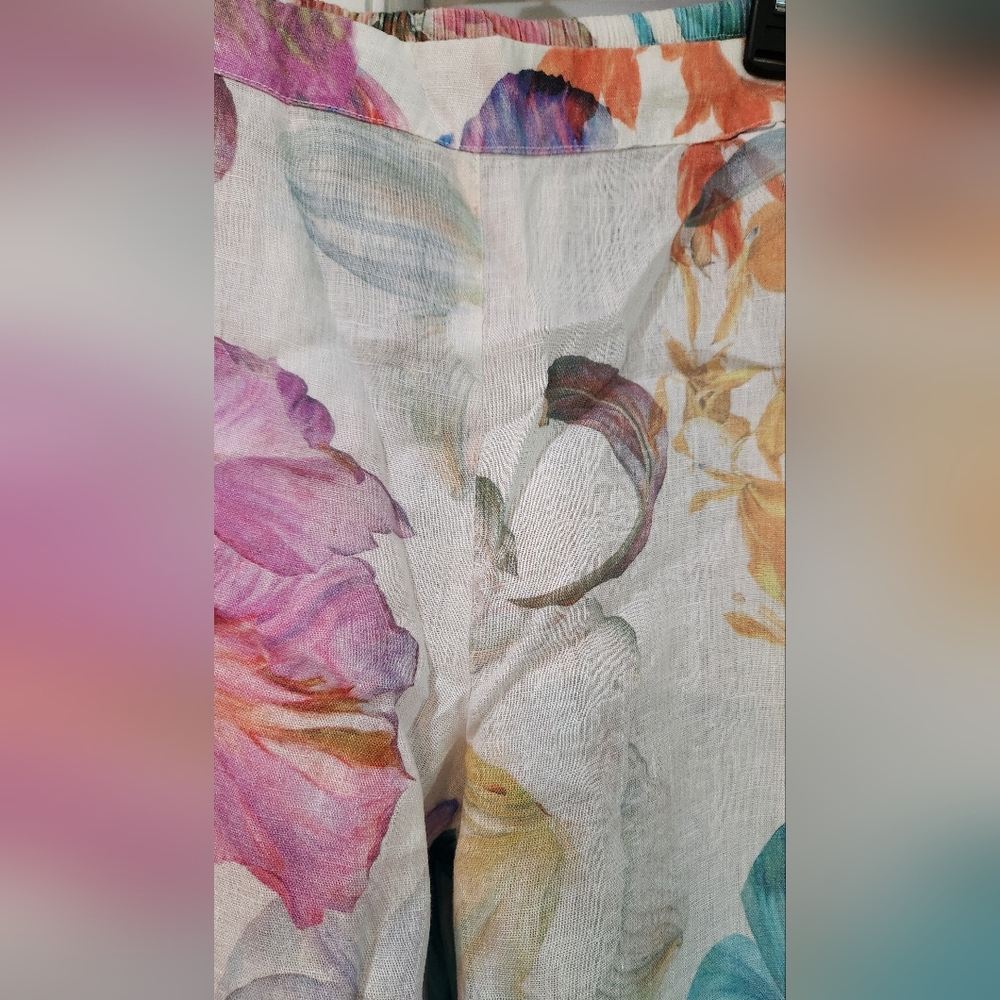 Women's 120% Lino Floral Linen Pants, Size 48 (XL) - Picture 9 of 10